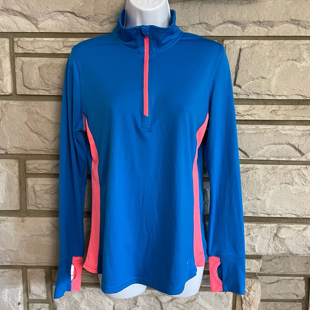 Danskin Now Bright Blue & Neon Semi-Fitted Quarter-Zip Pullover Size M (8-10)